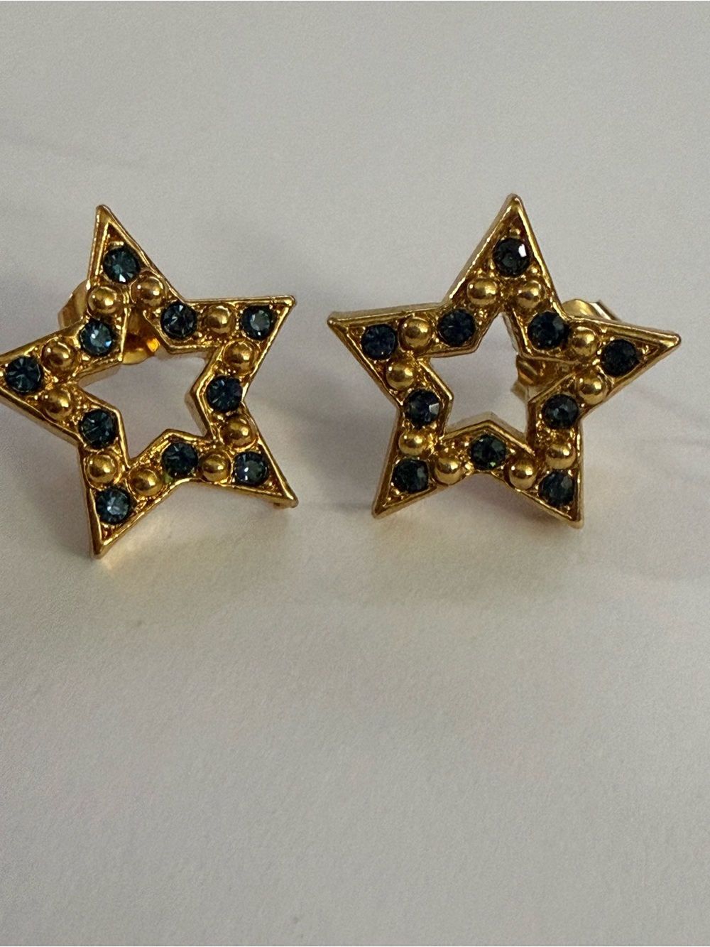Avon Gold Star Earrings with Blue Stones
